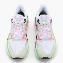 Diadora Women's Atomo V7000 Running Shoe - White/Green Fluo/Pink Fluo -Shoe Zone Shop 101.179068 D0250 50 HR