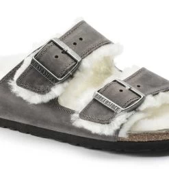 Birkenstock Arizona Shearling Sandals - Iron Natural- Medium/Narrow -Shoe Zone Shop 1021067 detail 1