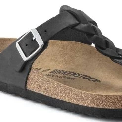 Birkenstock Gizeh Braid Suede Black Oil Leather- Regular/Wide -Shoe Zone Shop 1021349 detail 1