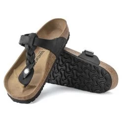 Birkenstock Gizeh Braid Suede Black Oil Leather- Regular/Wide -Shoe Zone Shop 1021349 sole