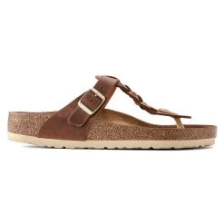Birkenstock Women's Gizeh Braid Oiled Leather - Cognac- Regular/Wide -Shoe Zone Shop 1021355 side