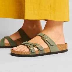 Birkenstock Women's Franca Nubuck Sandal - Thyme - Regular/Wide -Shoe Zone Shop 1025725 f closeup f