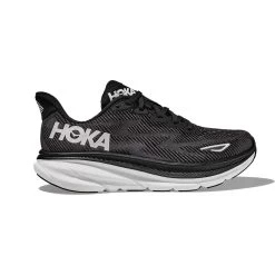 Hoka Men's Clifton 9 Running Shoe- Black/White - Wide (2E)