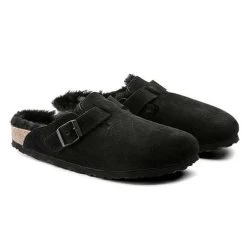 Birkenstock Boston Shearling Black Suede Leather- Regular/Wide -Shoe Zone Shop 259883 pair 1