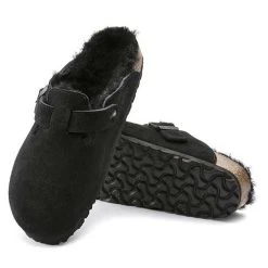 Birkenstock Boston Shearling Black Suede Leather- Regular/Wide -Shoe Zone Shop 259883 sole 1