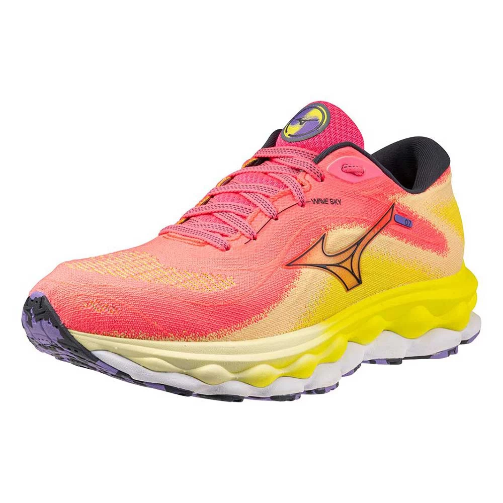 Mizuno Women's Wave Sky 7 Running Shoe - High/Vis Pink/Ombre Blue - Regular (B) 4 Mizuno Women's Wave Sky 7 Running Shoe - High/Vis Pink/Ombre Blue - Regular (B) - Image 2