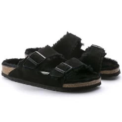 Birkenstock Arizona Shearling Sandal - Black - Regular/Wide -Shoe Zone Shop 752663 pair