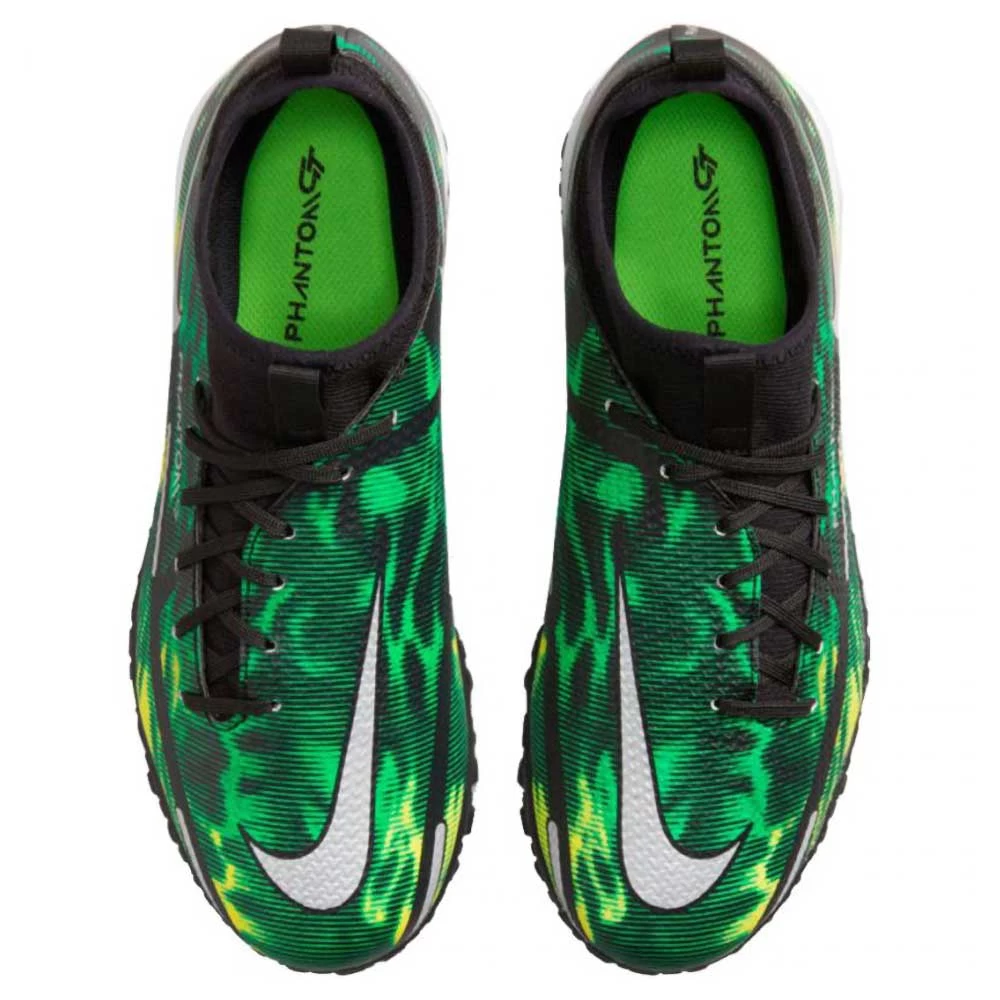 Nike JR Phantom GT2 DF SW TF Soccer Shoe - Black/Mtlc Platinum/Green Strike 5 Nike JR Phantom GT2 DF SW TF Soccer Shoe - Black/Mtlc Platinum/Green Strike - Image 3