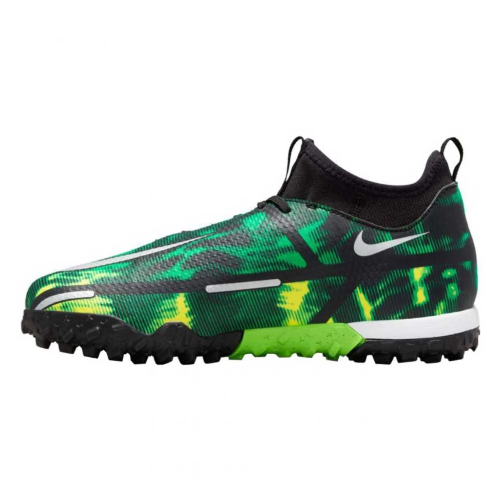 Nike JR Phantom GT2 DF SW TF Soccer Shoe - Black/Mtlc Platinum/Green Strike 4 Nike JR Phantom GT2 DF SW TF Soccer Shoe - Black/Mtlc Platinum/Green Strike - Image 2
